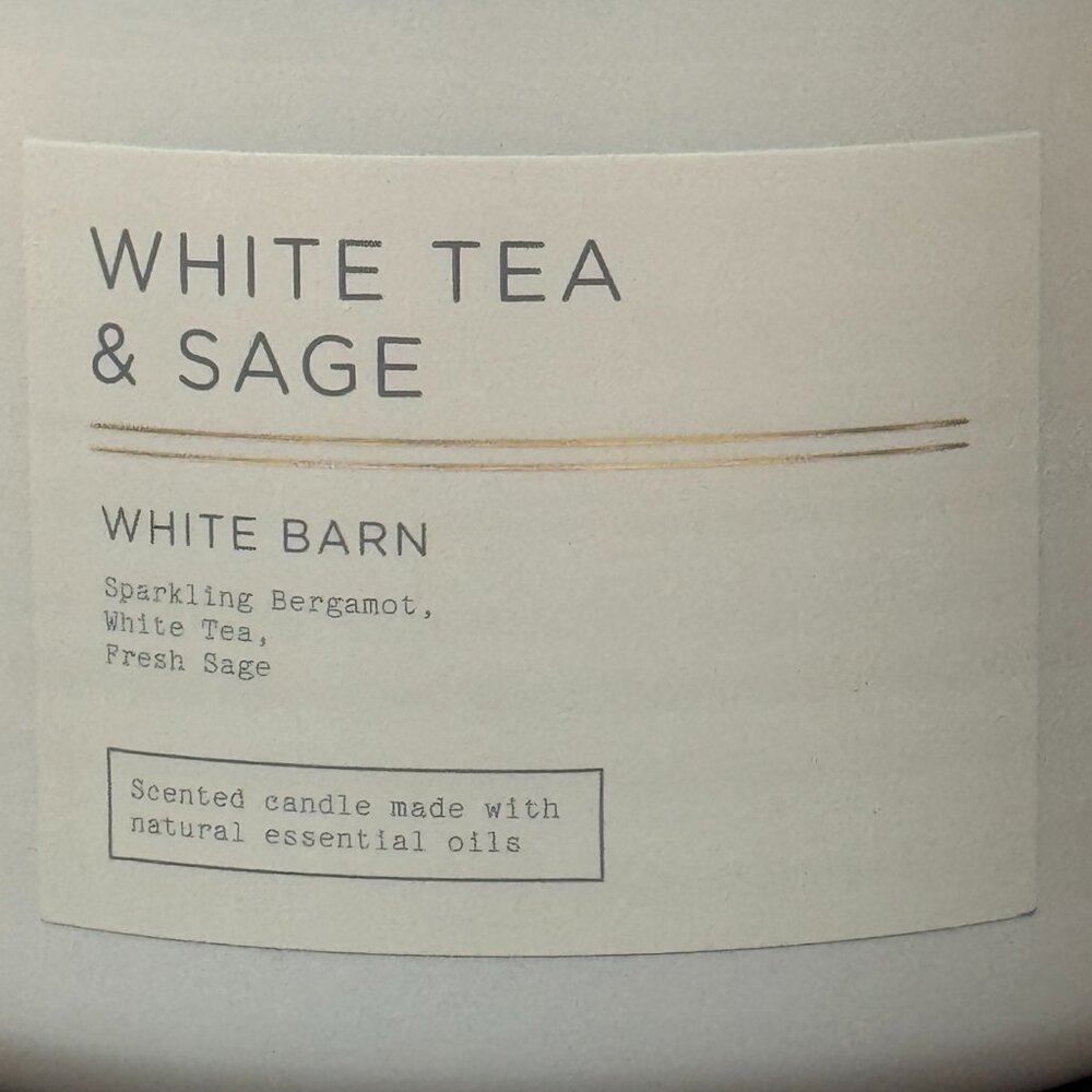 BBW White Tea & Sage White Barn Bath & Body Works 3 Wick Candle - Picture 3 of 10